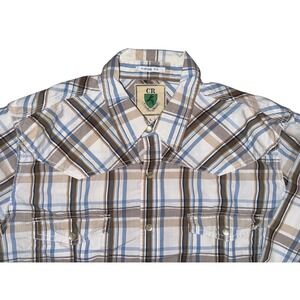 Vintage Plaid Western Style Shirt Men Size L Pearl Snap Cowboy Rodeo Ranch Retro